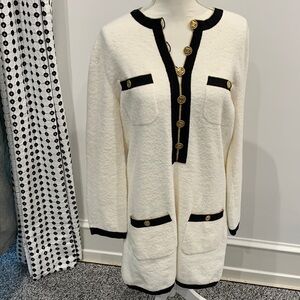 CHANEL Cream and Black Knit Cardigan with Gold Buttons